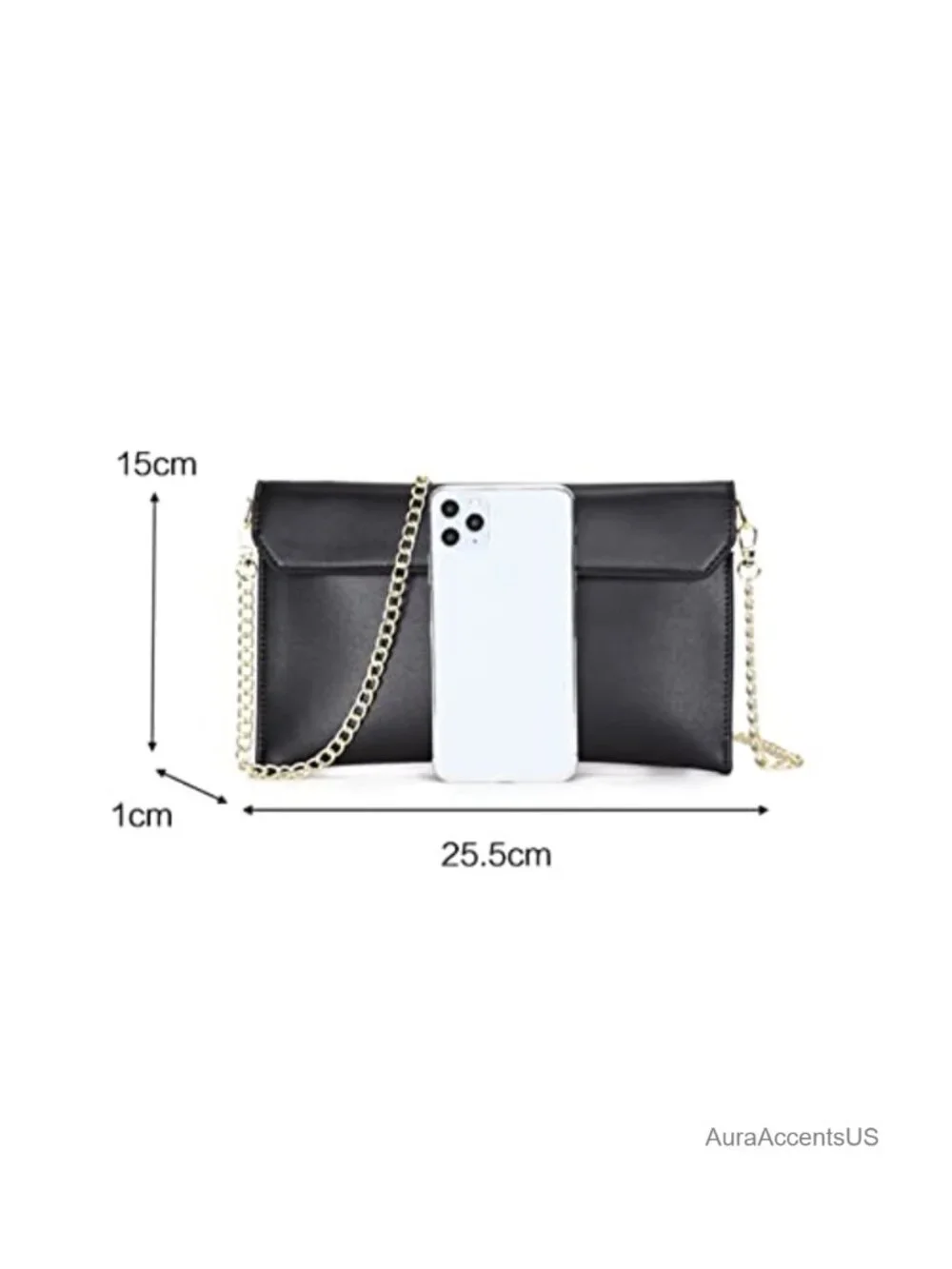 Leather Envelope Wristlet Clutch Evening Shoulder Bag with Chain